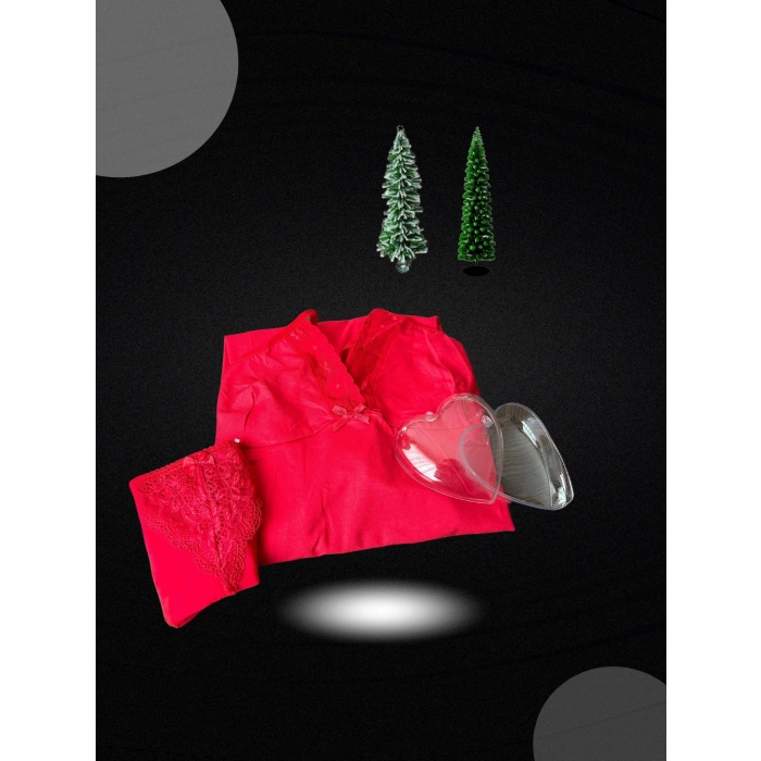 Kadın Yılbaşı 2li Özel Kalp Kutulu Slip - Gecelik Hediye Seti