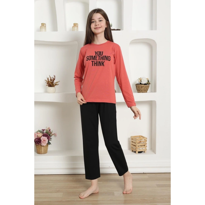 Kız Çocuk Penye Pijama Takım Mercan