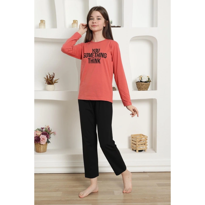 Kız Çocuk Penye Pijama Takım Mercan