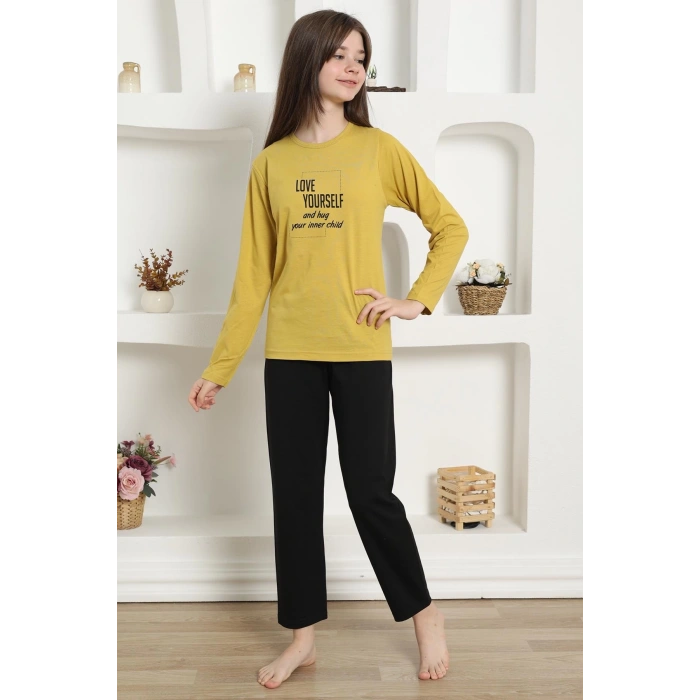 Kız Çocuk Penye Pijama Takım Sarı