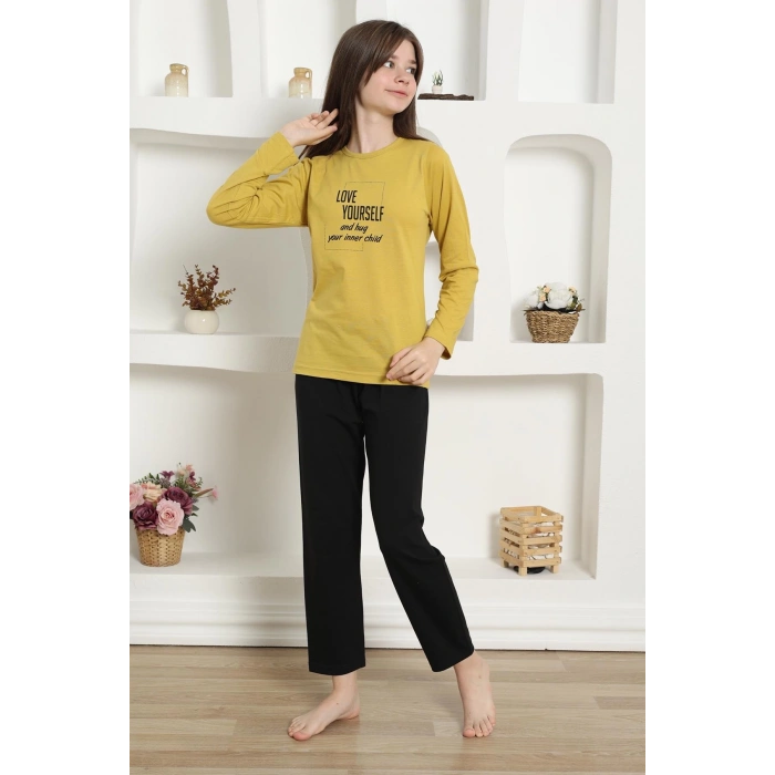 Kız Çocuk Penye Pijama Takım Sarı