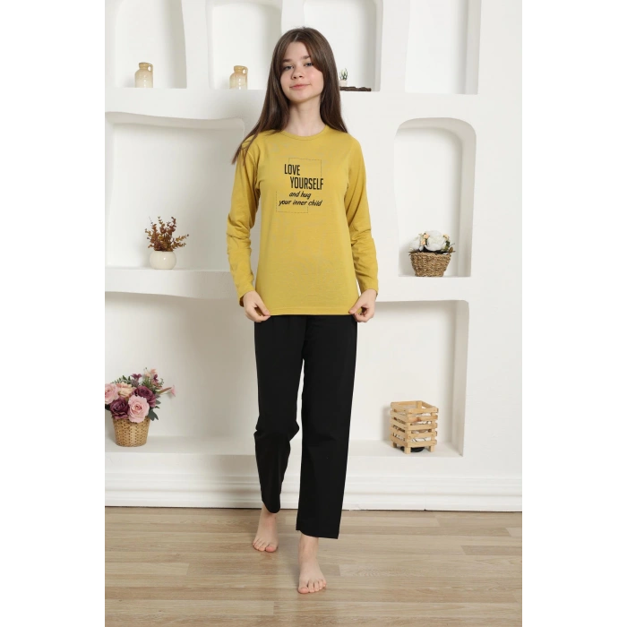 Kız Çocuk Penye Pijama Takım Sarı