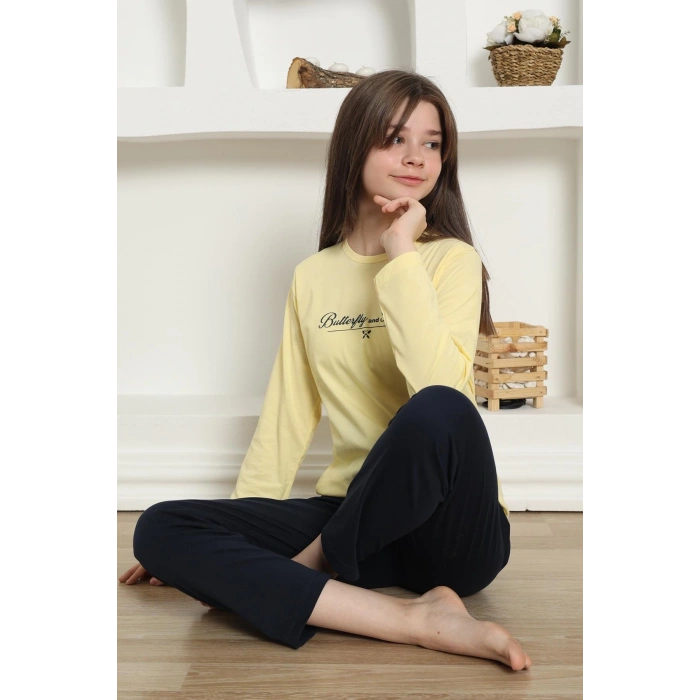 Kız Çocuk Penye Pijama Takım Sarı