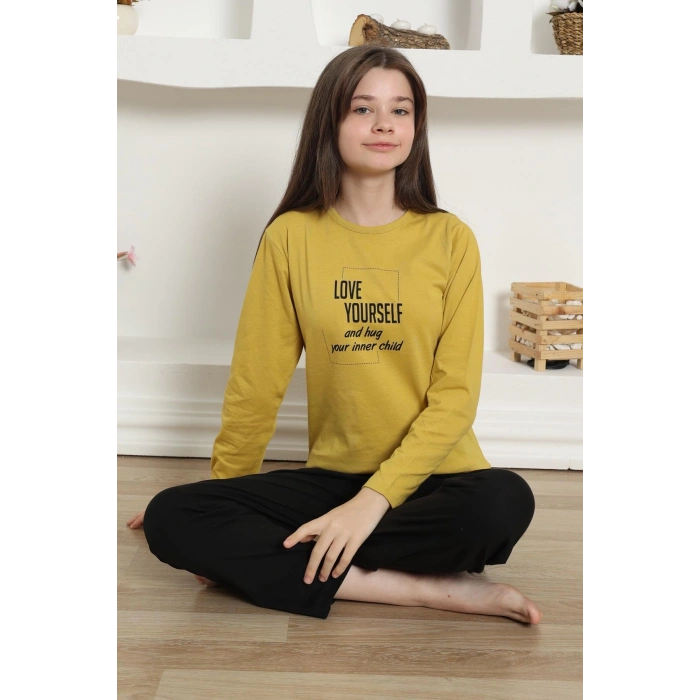 Kız Çocuk Penye Pijama Takım Sarı