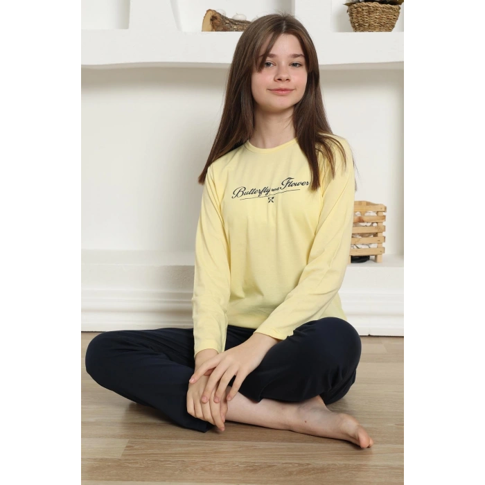 Kız Çocuk Penye Pijama Takım Sarı