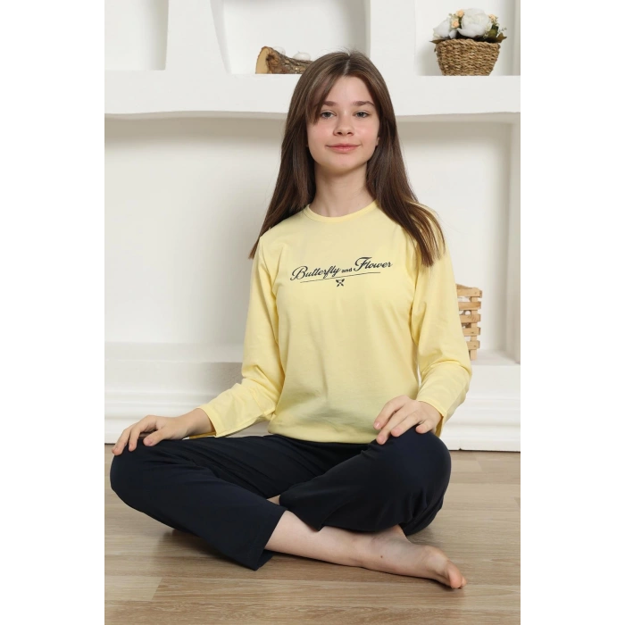 Kız Çocuk Penye Pijama Takım Sarı