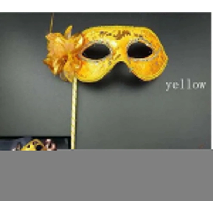 Lüks Taşlı Saplı Maskeli Balo Maskesi Altın Renk 35 Cm