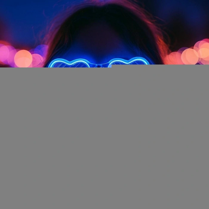 Mavi Led Işıklı Kalp Gözlük – 3 Modlu Parti - Glow Gözlüğü
