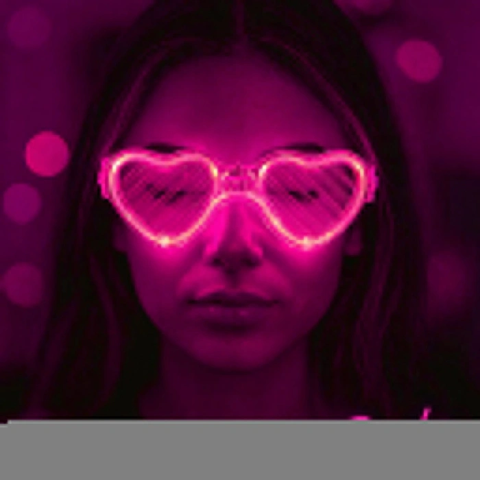Pembe Led Işıklı Kalp Gözlük – 3 Modlu Parti - Glow Gözlüğü