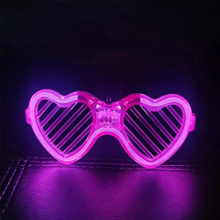 Pembe Led Işıklı Kalp Gözlük – 3 Modlu Parti - Glow Gözlüğü