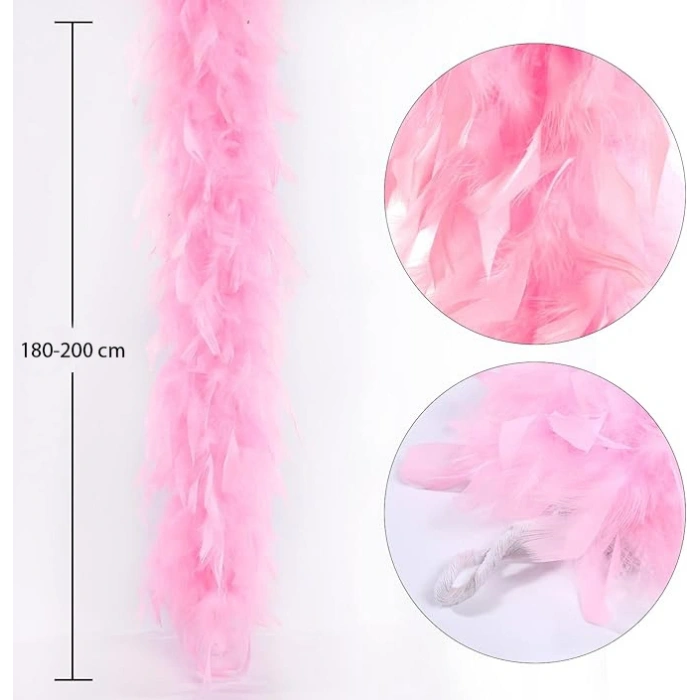Pembe Renk Kabarık Tüylü Otriş Boa Dekorasyon Tüy 180 Cm