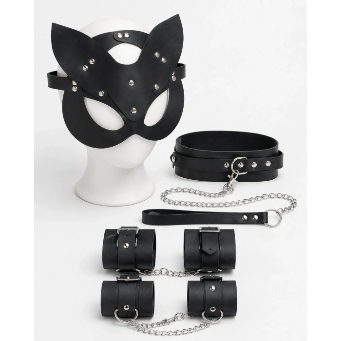 Siyah Maske Tasma Kelepçe Harness 4lü Set Premium Konsept Aksesuar