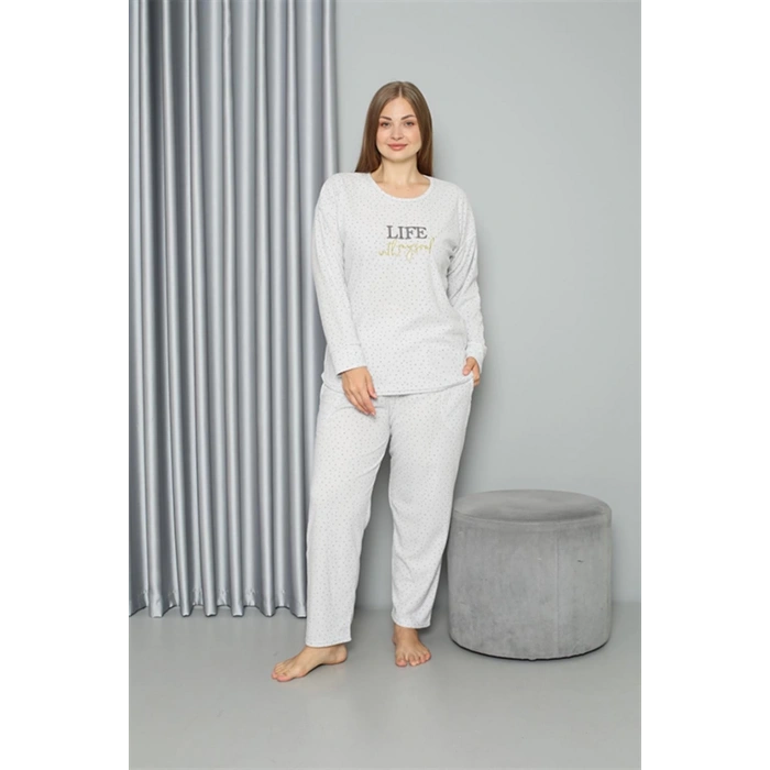 Welsoft Polar Kadın Büyük Beden Pijama Takımı Ekru