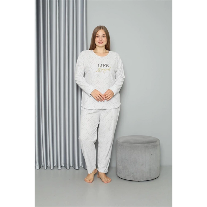Welsoft Polar Kadın Büyük Beden Pijama Takımı Ekru