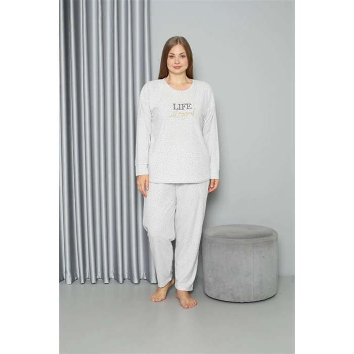 Welsoft Polar Kadın Büyük Beden Pijama Takımı Ekru