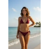 Bordo 3’lü Bikini Takımı Şortlu Yandan Bağlamalı Üçgen Üst Esnek Kadın Mayo