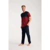 Erkek Bordo Düğmeli Yaka Kısa Kol Pijama Takımı