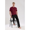 Erkek Bordo Düğmeli Yaka Kısa Kol Pijama Takımı