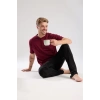 Erkek Bordo Düğmeli Yaka Kısa Kol Pijama Takımı