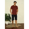 Erkek Bordo V Yaka 3lü Pijama Takım