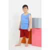 Erkek Çocuk Sıfır Kol Şortlu Mavi Penye Pijama Takımı