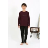 Erkek Çocuk Uzun Kol Penye Pijama Takım Bordo