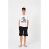 Erkek Genç Garson Boy Kısa Kol Beyaz Penye Şortlu Pijama Takımı