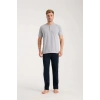Erkek Gri Düğmeli Yaka Kısa Kol Pijama Takımı