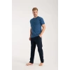 Erkek İndigo Düğmeli Yaka Kısa Kol Pijama Takımı