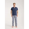 Erkek Lacivert Düğmeli Yaka Kısa Kol Pijama Takımı