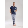 Erkek Lacivert Düğmeli Yaka Kısa Kol Pijama Takımı