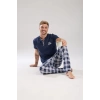 Erkek Lacivert Düğmeli Yaka Kısa Kol Pijama Takımı