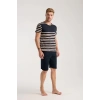 Erkek Lacivert Sıfır Yaka Kısa Kol Şortlu Pijama Takımı
