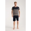 Erkek Lacivert Sıfır Yaka Kısa Kol Şortlu Pijama Takımı