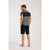 Erkek Lacivert Sıfır Yaka Kısa Kol Şortlu Pijama Takımı