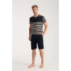 Erkek Lacivert Sıfır Yaka Kısa Kol Şortlu Pijama Takımı
