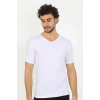 Erkek Likralı V Yaka Beyaz T-Shirt