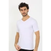 Erkek Likralı V Yaka Beyaz T-Shirt