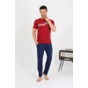 Erkek Pamuk Kısa Kol Pijama Takım Bordo