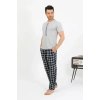 Erkek Pamuk Kısa Kol Pijama Takım Gri