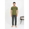 Erkek Pamuk Kısa Kol Pijama Takım Haki