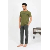 Erkek Pamuk Kısa Kol Pijama Takım Haki