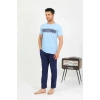 Erkek Pamuk Kısa Kol Pijama Takım Mavi