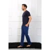 Erkek Penye 3lü Lacivert V Yaka Pijama Takımı