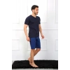 Erkek Penye 3lü Lacivert V Yaka Pijama Takımı