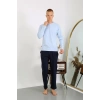 Erkek Penye Uzun Kol Pijama Takımı Buz Mavisi