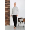 Erkek Penye Uzun Kol Pijama Takımı GRİ