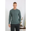 Erkek Penye Uzun Kol Pijama Takımı Haki