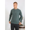 Erkek Penye Uzun Kol Pijama Takımı Haki