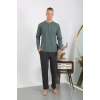 Erkek Penye Uzun Kol Pijama Takımı Haki